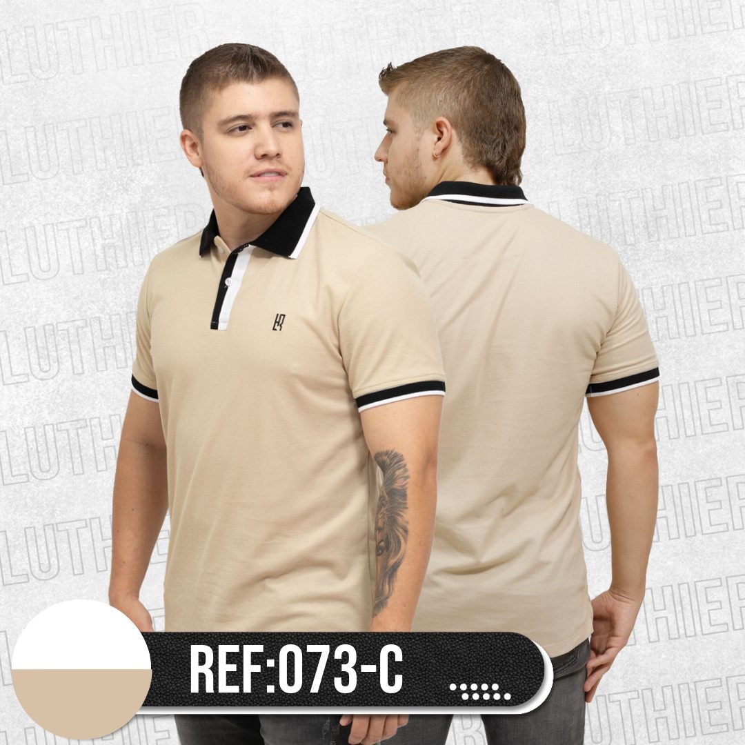 Polo Combinado Trigo y Blanco 073C