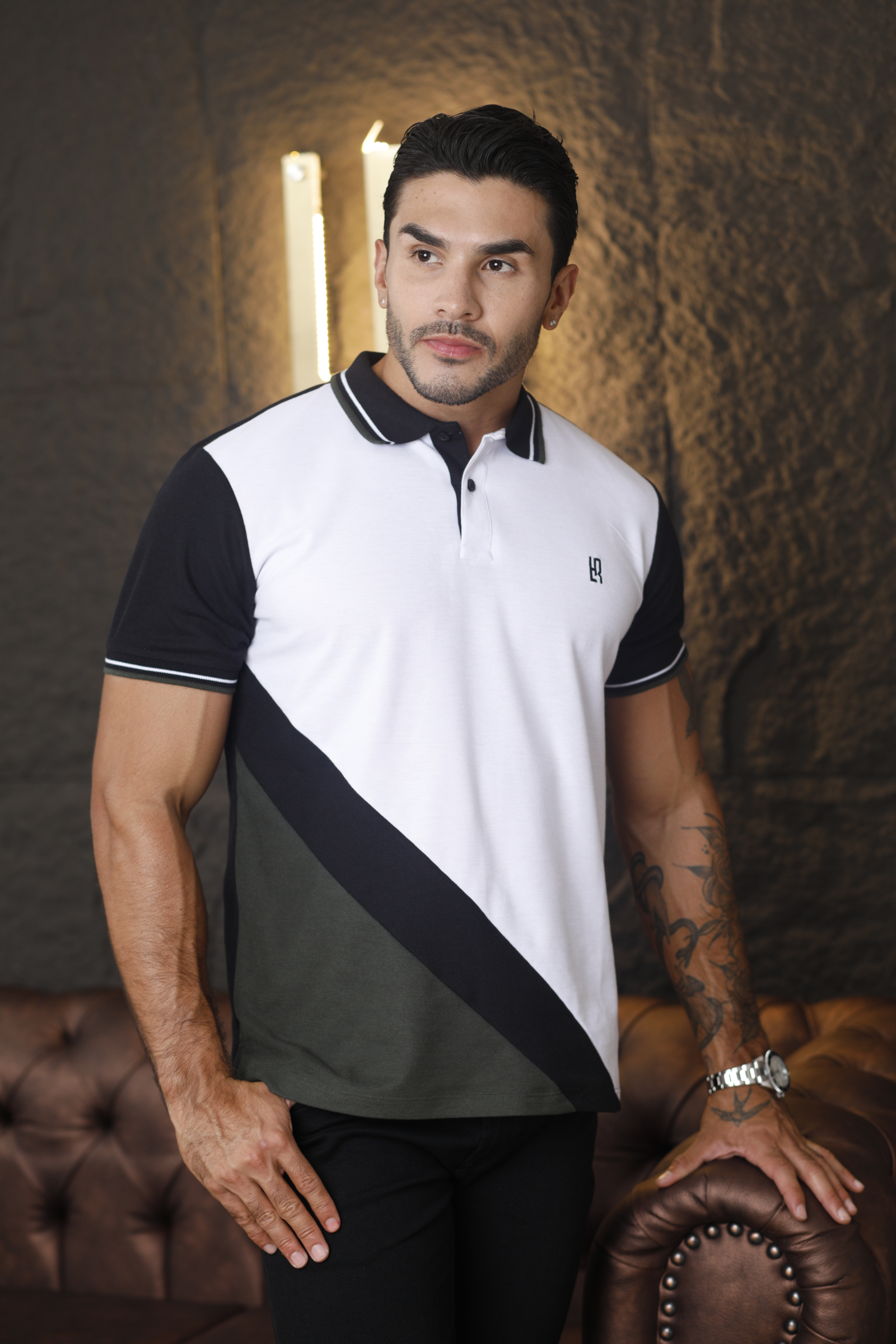 POLO COMBINADA BLANCO NEGRO 076A