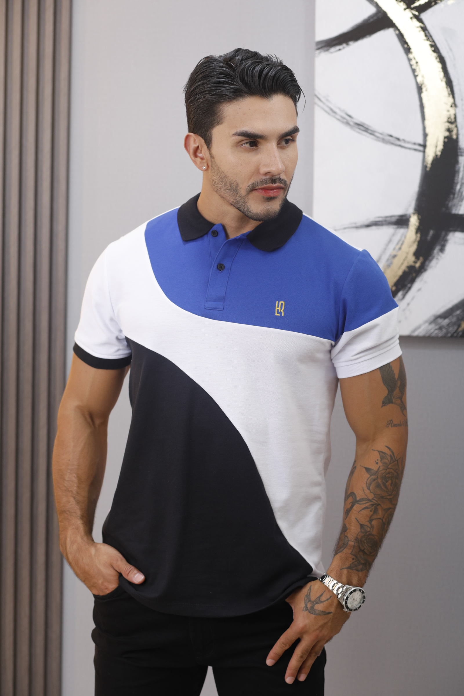 POLO COMBINADA AZUL REY BLANCO NEGRO 079A